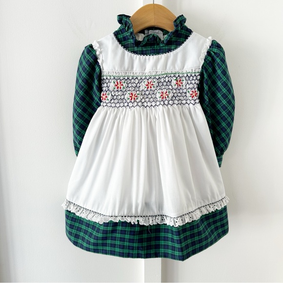 POLLY FLINDERS green plaid hand smocked dress